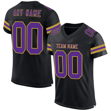 Custom Black Purple-Old Gold Mesh Authentic Football Jersey