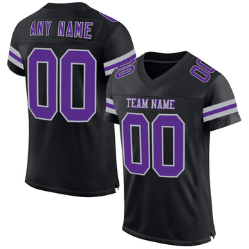 Custom Black Purple-Gray Mesh Authentic Football Jersey