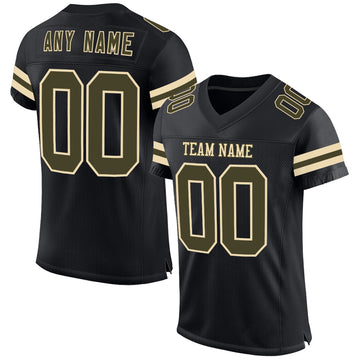 Custom Black Olive-Cream Mesh Authentic Football Jersey