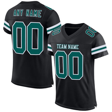 Custom Black Midnight Green-White Mesh Authentic Football Jersey