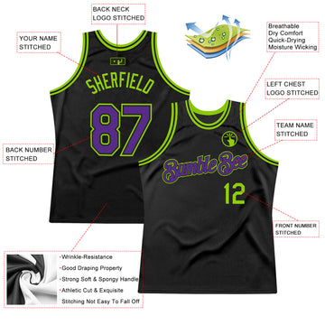 Custom Black Purple-Neon Green Authentic Throwback Basketball Jersey