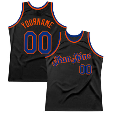 Custom Black Royal-Orange Authentic Throwback Basketball Jersey