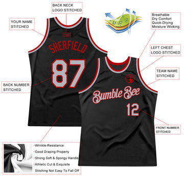 Custom Black Gray-Red Authentic Throwback Basketball Jersey