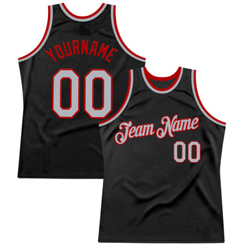 Custom Black Gray-Red Authentic Throwback Basketball Jersey