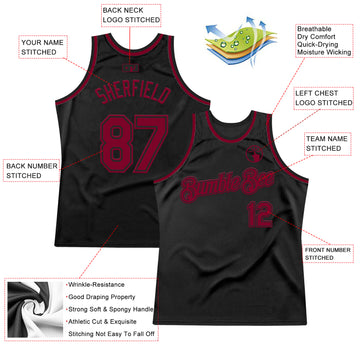 Custom Black Maroon Authentic Throwback Basketball Jersey