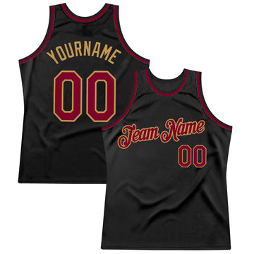 Custom Black Maroon-Old Gold Authentic Throwback Basketball Jersey