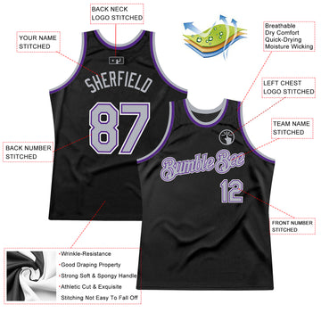 Custom Black Gray-Purple Authentic Throwback Basketball Jersey