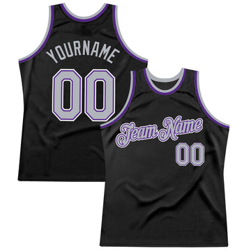 Custom Black Gray-Purple Authentic Throwback Basketball Jersey