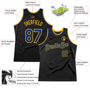 Custom Black Royal-Gold Authentic Throwback Basketball Jersey