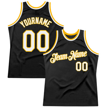 Custom Black White-Gold Authentic Throwback Basketball Jersey