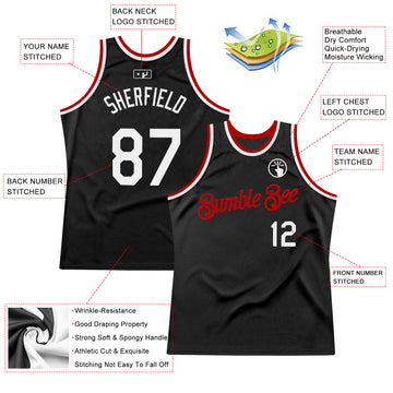 Custom Black White-Red Authentic Throwback Basketball Jersey