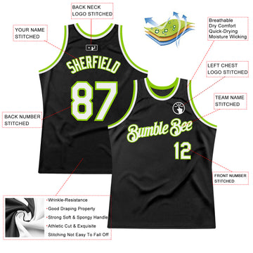 Custom Black White-Neon Green Authentic Throwback Basketball Jersey