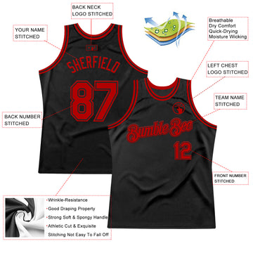 Custom Black Red Authentic Throwback Basketball Jersey