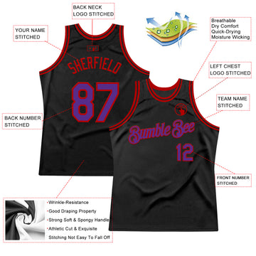 Custom Black Purple-Red Authentic Throwback Basketball Jersey