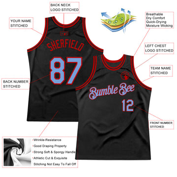 Custom Black Light Blue-Red Authentic Throwback Basketball Jersey