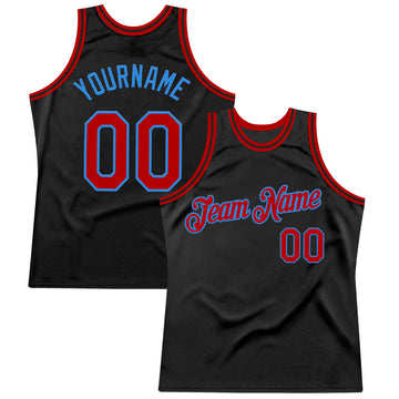 Custom Black Red-Powder Blue Authentic Throwback Basketball Jersey