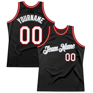 Custom Black White-Red Authentic Throwback Basketball Jersey