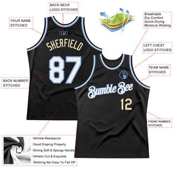 Custom Black White Light Blue-Cream Authentic Throwback Basketball Jersey