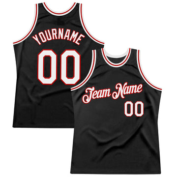 Custom Black White-Red Authentic Throwback Basketball Jersey