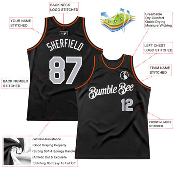 Custom Black Gray-Orange Authentic Throwback Basketball Jersey