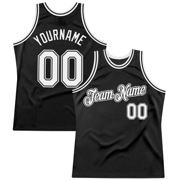 Custom Black White Authentic Throwback Basketball Jersey