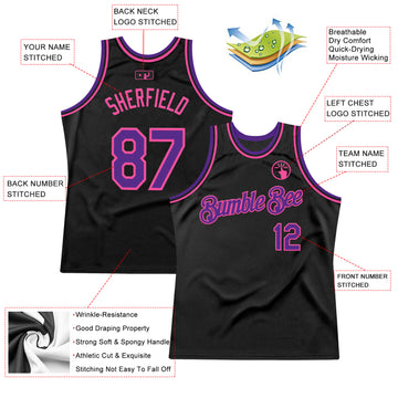 Custom Black Purple-Pink Authentic Throwback Basketball Jersey