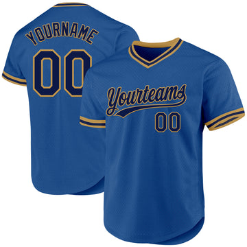 Custom Blue Navy-Old Gold Authentic Throwback Baseball Jersey