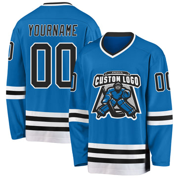 Custom Blue Black-White Hockey Jersey