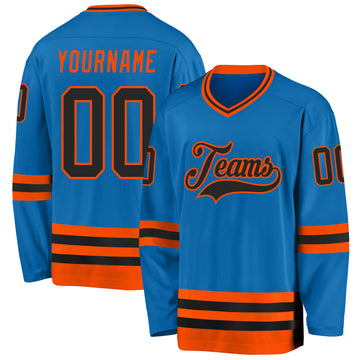 Custom Blue Black-Orange Hockey Jersey