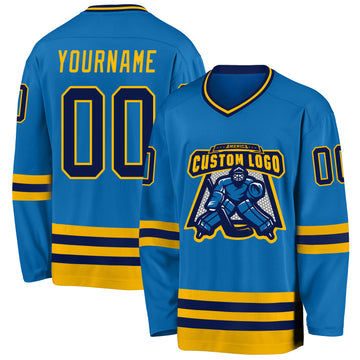 Custom Blue Navy-Gold Hockey Jersey