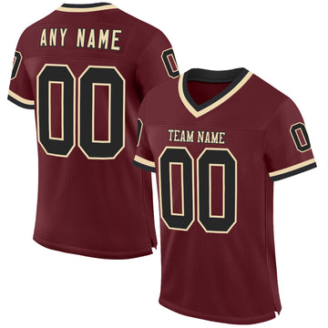 Custom Burgundy Black-Cream Mesh Authentic Throwback Football Jersey