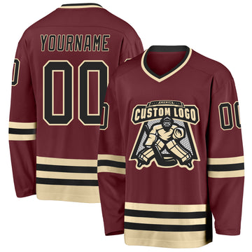 Custom Burgundy Black-Cream Hockey Jersey