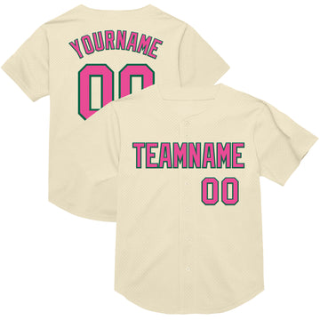 Custom Cream Pink-Kelly Green Mesh Authentic Throwback Baseball Jersey