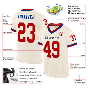 Custom Cream Red-Royal Mesh Authentic Throwback Football Jersey