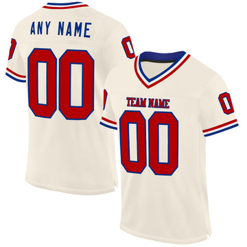 Custom Cream Red Royal-White Mesh Authentic Throwback Football Jersey