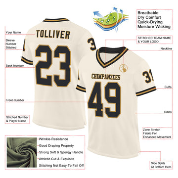 Custom Cream Black-Old Gold Mesh Authentic Throwback Football Jersey