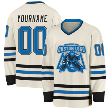 Custom Cream Blue Gray-Black Hockey Jersey