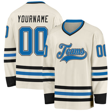 Custom Cream Blue Gray-Black Hockey Jersey