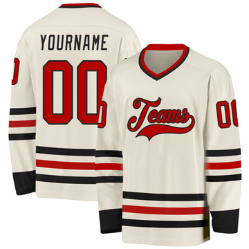 Custom Cream Red-Black Hockey Jersey