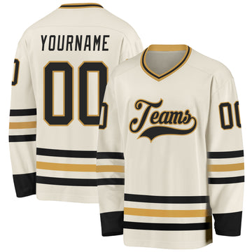 Custom Cream Black-Old Gold Hockey Jersey