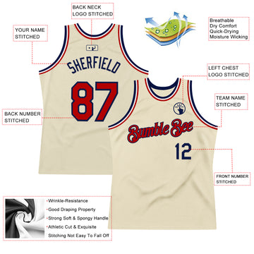 Custom Cream Red Navy-White Authentic Throwback Basketball Jersey