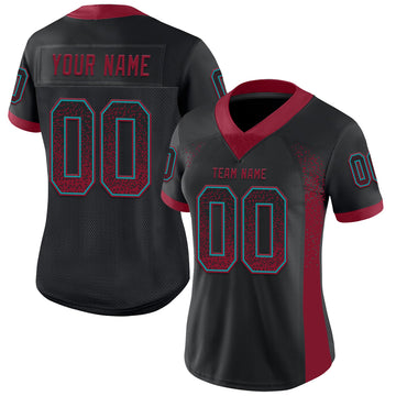 Custom Black Crimson-Teal Mesh Drift Fashion Football Jersey