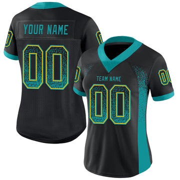 Custom Black Teal-Yellow Mesh Drift Fashion Football Jersey