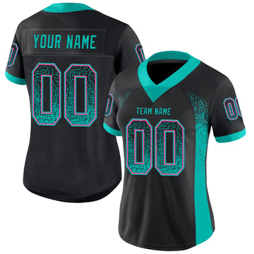 Custom Black Aqua-Pink Mesh Drift Fashion Football Jersey