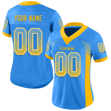 Custom Powder Blue Gold-White Mesh Drift Fashion Football Jersey