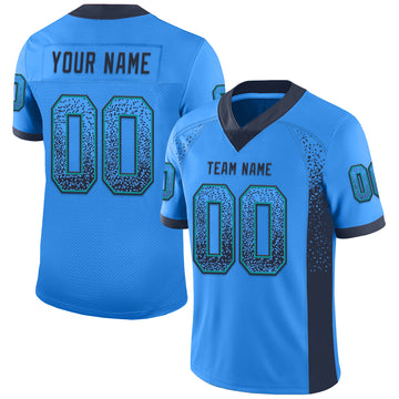 Custom Powder Blue Navy-Teal Mesh Drift Fashion Football Jersey