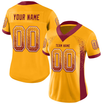 Custom Gold Crimson-White Mesh Drift Fashion Football Jersey