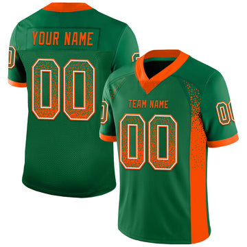 Custom Kelly Green Orange-White Mesh Drift Fashion Football Jersey