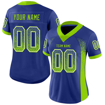 Custom Royal Neon Green-White Mesh Drift Fashion Football Jersey