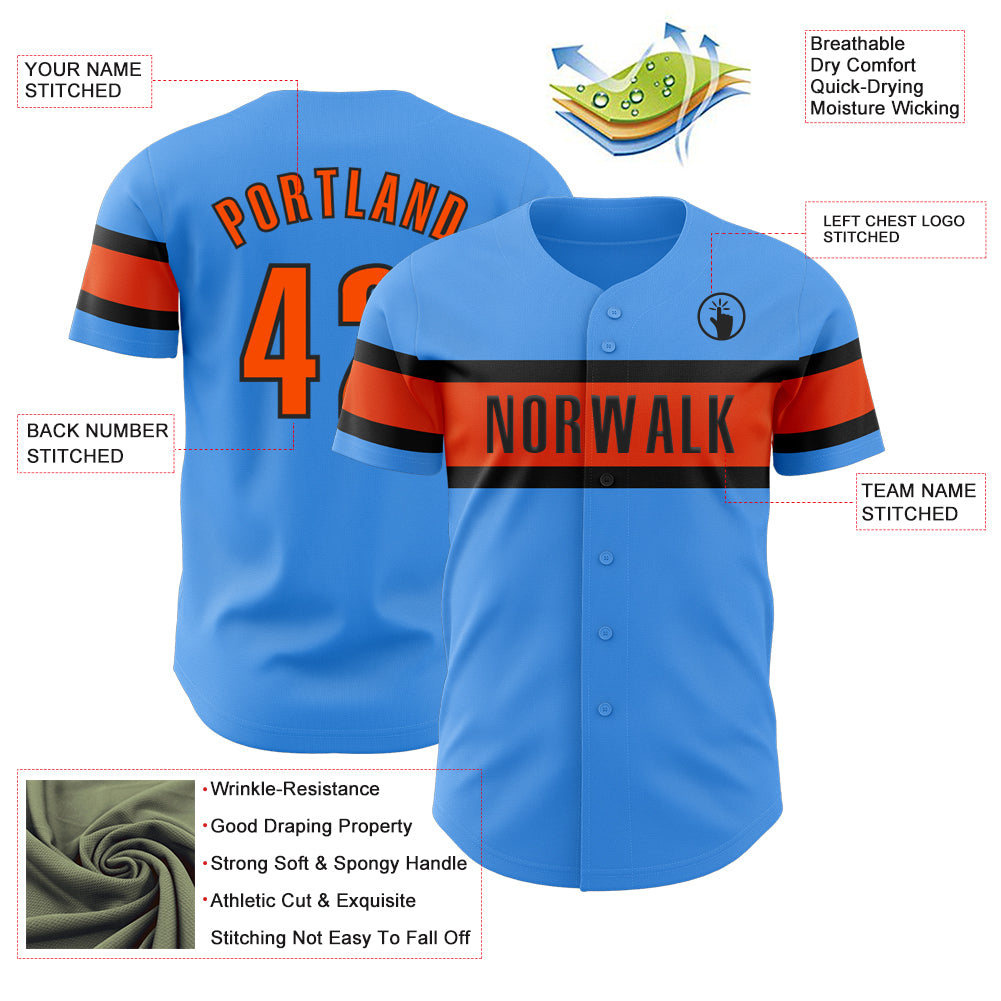 Custom Electric Blue Orange-Black Authentic Baseball Jersey Discount